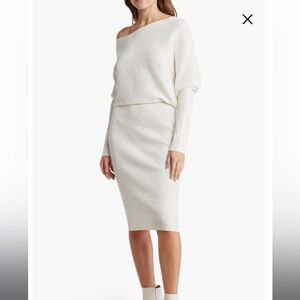 Off-Shoulder Long Sleeve White Sweater Dress